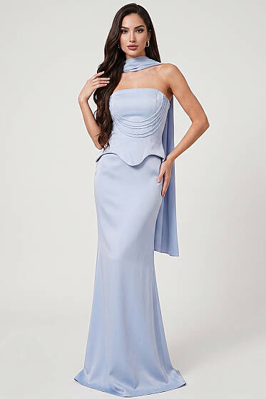 Straplez Önü Taşlı Abiye Elbise Bebe Mavi - Kadın Giyim Modelleri