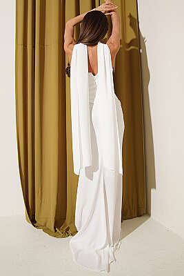 Straplez Önü Taşlı Abiye Elbise Ekru - Kadın Giyim Modelleri