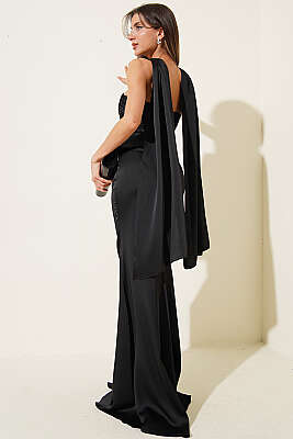 Straplez Önü Taşlı Abiye Elbise Siyah - Kadın Giyim Modelleri