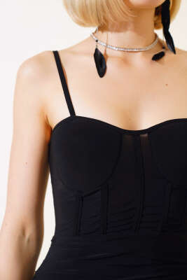 Straplez Yaka Askılı Elbise Siyah - Kadın Giyim Modelleri