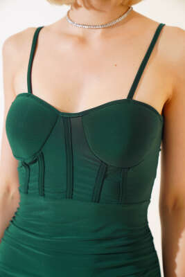 Straplez Yaka Askılı Elbise Zümrüt - Kadın Giyim Modelleri