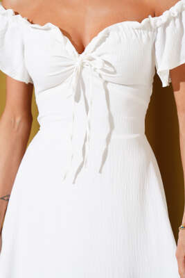 Straplez Yaka Bel Lastikli Elbise Ekru - Kadın Giyim Modelleri