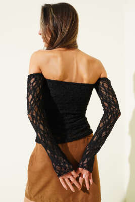 Straplez Yaka Dantelli Bluz Siyah - Kadın Giyim Modelleri