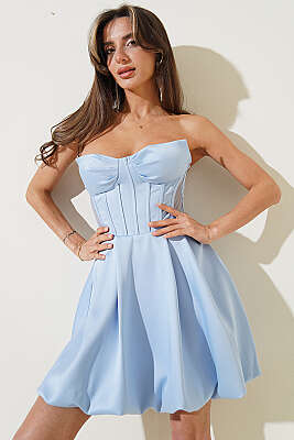 Straplez Yaka Mini Abiye Elbise Bebe Mavi - Kadın Giyim Modelleri
