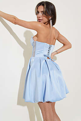 Straplez Yaka Mini Abiye Elbise Bebe Mavi - Kadın Giyim Modelleri