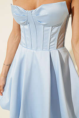 Straplez Yaka Mini Abiye Elbise Bebe Mavi - Kadın Giyim Modelleri