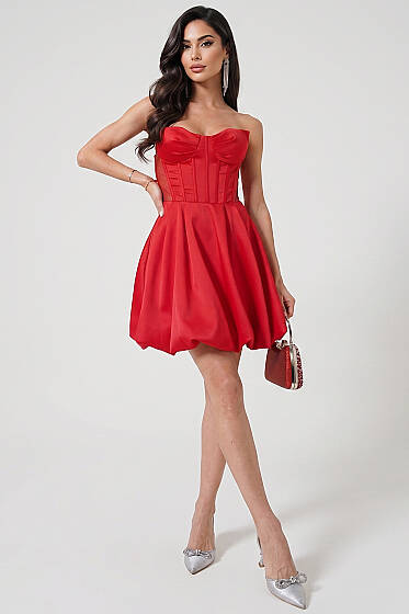 Straplez Yaka Mini Abiye Elbise Kırmızı - Kadın Giyim Modelleri
