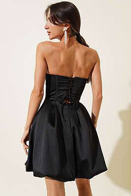 Straplez Yaka Mini Abiye Elbise Siyah - Kadın Giyim Modelleri