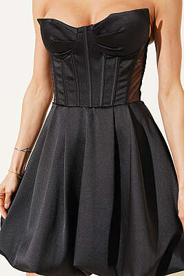 Straplez Yaka Mini Abiye Elbise Siyah - Kadın Giyim Modelleri