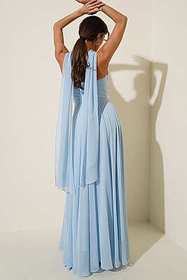 Straplez Yaka Şifon Abiye Elbise Bebe Mavi - Kadın Giyim Modelleri