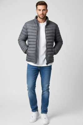 Su Geçirmez Erkek Şişme Mont Gri - Erkek Mont