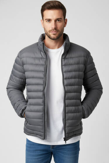 Su Geçirmez Erkek Şişme Mont Gri - Erkek Mont