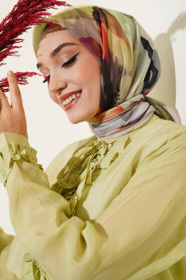 Su Gölgesi Desenli Eşarp Bej - Başörtüsü