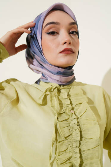 Su Gölgesi Desenli Eşarp Kayrak Grisi - Başörtüsü