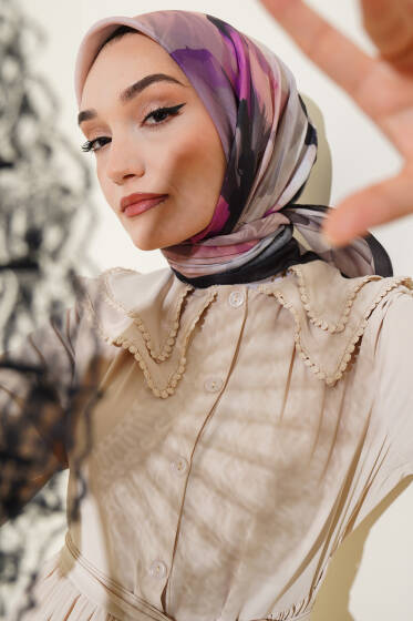 Su Gölgesi Desenli Eşarp Menekşe - Başörtüsü