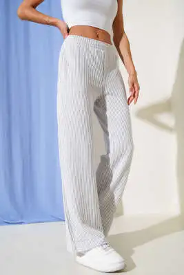 Su Yolu Beli Lastikli Pantolon Gri 