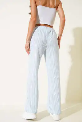 Su Yolu Beli Lastikli Pantolon Mavi - Kadın Giyim Modelleri