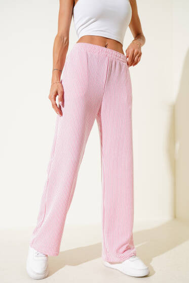 Su Yolu Beli Lastikli Pantolon Pembe - Kadın Giyim Modelleri