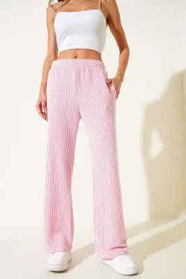 Su Yolu Beli Lastikli Pantolon Pembe - Kadın Giyim Modelleri