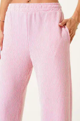 Su Yolu Beli Lastikli Pantolon Pembe - Kadın Giyim Modelleri