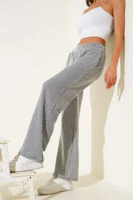 Su Yolu Beli Lastikli Pantolon Siyah 