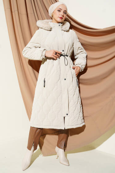 Su Yolu Kapitone Fermuarlı Mont Bej - Mont