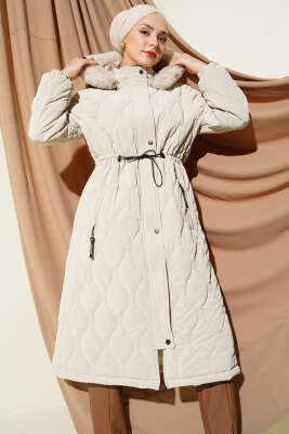 Su Yolu Kapitone Fermuarlı Mont Bej - Mont