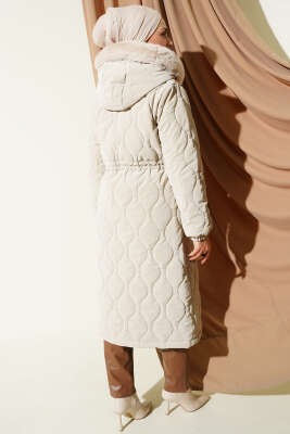 Su Yolu Kapitone Fermuarlı Mont Bej - Mont