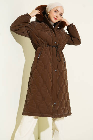 Su Yolu Kapitone Fermuarlı Mont Kahve - Mont