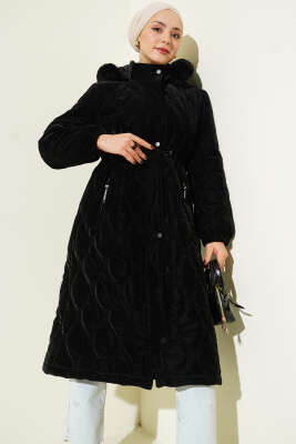 Su Yolu Kapitone Fermuarlı Mont Siyah - Mont