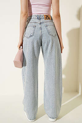 Su Yolu Taş Detaylı Kot Pantolon Açık Kar - Kadın Giyim Modelleri