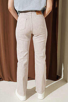 Su Yolu Taşlı Gabardin Kot Pantolon Bej - Kadın Giyim Modelleri