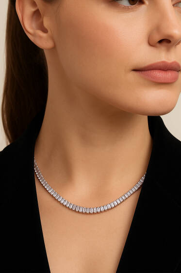 Su Yolu Taşlı Sıralı Kolye Gold - Kolye