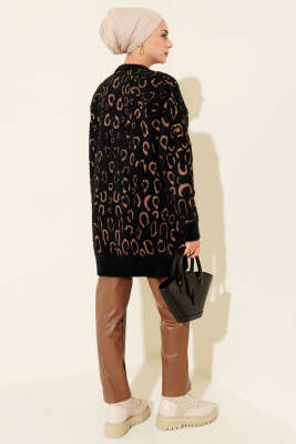 Leopar Desenli Sakallı Tunik Siyah Camel - Tunik