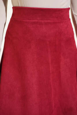 Süet Bel Fermuarlı Çan Etek Bordo - Etek