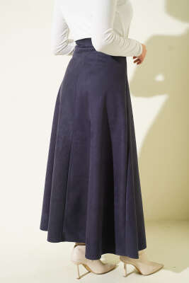 Süet Bel Fermuarlı Çan Etek Lacivert - Etek