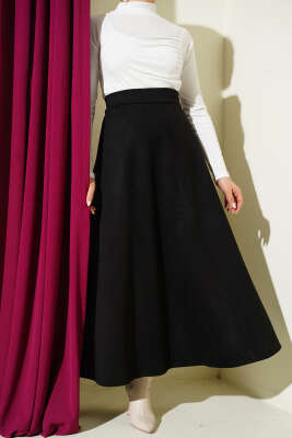 Süet Bel Fermuarlı Çan Etek Siyah - VAV TEKSTİL
