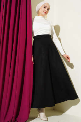 Süet Bel Fermuarlı Çan Etek Siyah - Etek