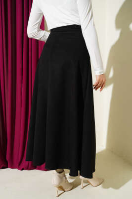 Süet Bel Fermuarlı Çan Etek Siyah - Etek