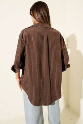 Süet Çizgili Gömlek Kahve - Gömlek