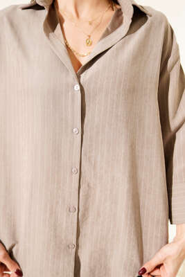 Süet Çizgili Gömlek Vizon - Kadın Giyim Modelleri