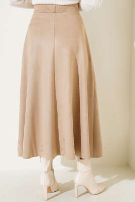 Süet Mevlana Etek Bej - Uzun Etek
