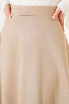 Süet Mevlana Etek Bej - Uzun Etek