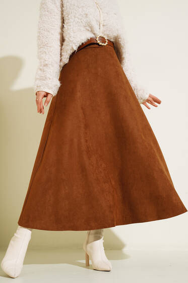 Süet Mevlana Etek Taba - Uzun Etek