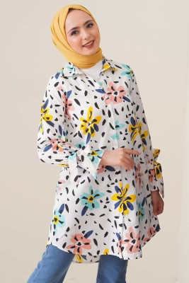 Sulu Boya Çiçek Desenli Mint Tunik - NOOT İSTANBUL