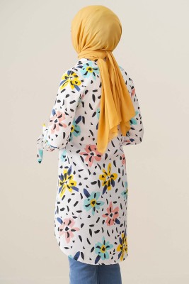 Sulu Boya Çiçek Desenli Mint Tunik - Tunik