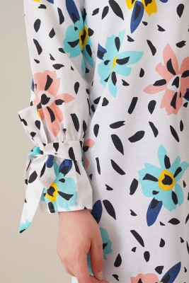 Sulu Boya Çiçek Desenli Mint Tunik - Tunik