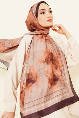 Sulu Boya Desen Soft Şal Acı Kahve - Başörtüsü
