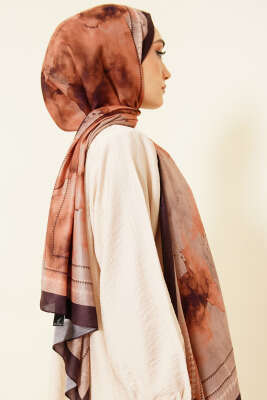 Sulu Boya Desen Soft Şal Acı Kahve - Başörtüsü