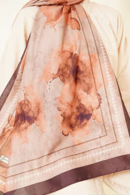 Sulu Boya Desen Soft Şal Acı Kahve - Başörtüsü